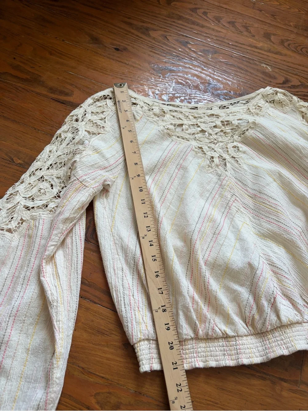 Free People Floating Memories Blouse Retro Crochet Lace Ivory size L Boho